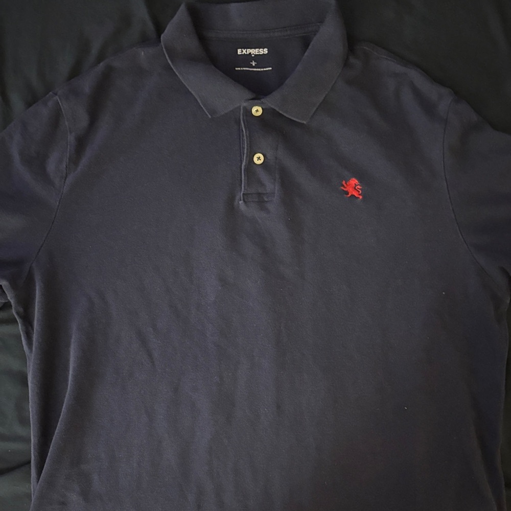 Express Men's Dark Blue Polo with Red Logo